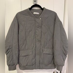 Gray Quilted Women's Oversized Bomber Jacket